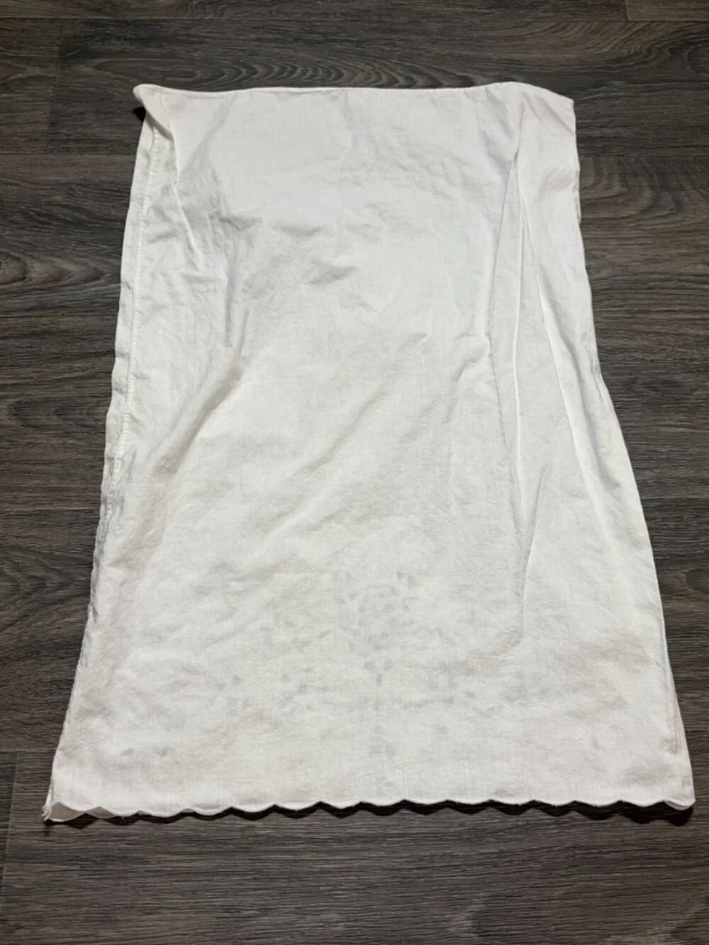 Vintage White Pillowcase Scalloped Edge Floral Embroidery Standard Queen Set of
